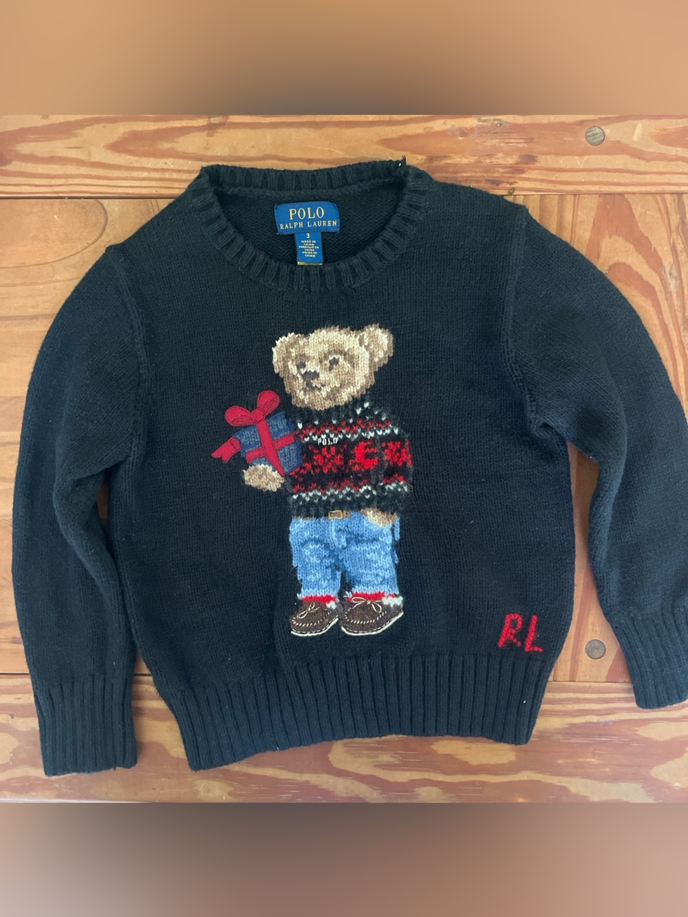 Polo by Ralph Lauren Black Bear Crewneck Sweater with Multicolor Bear Motif